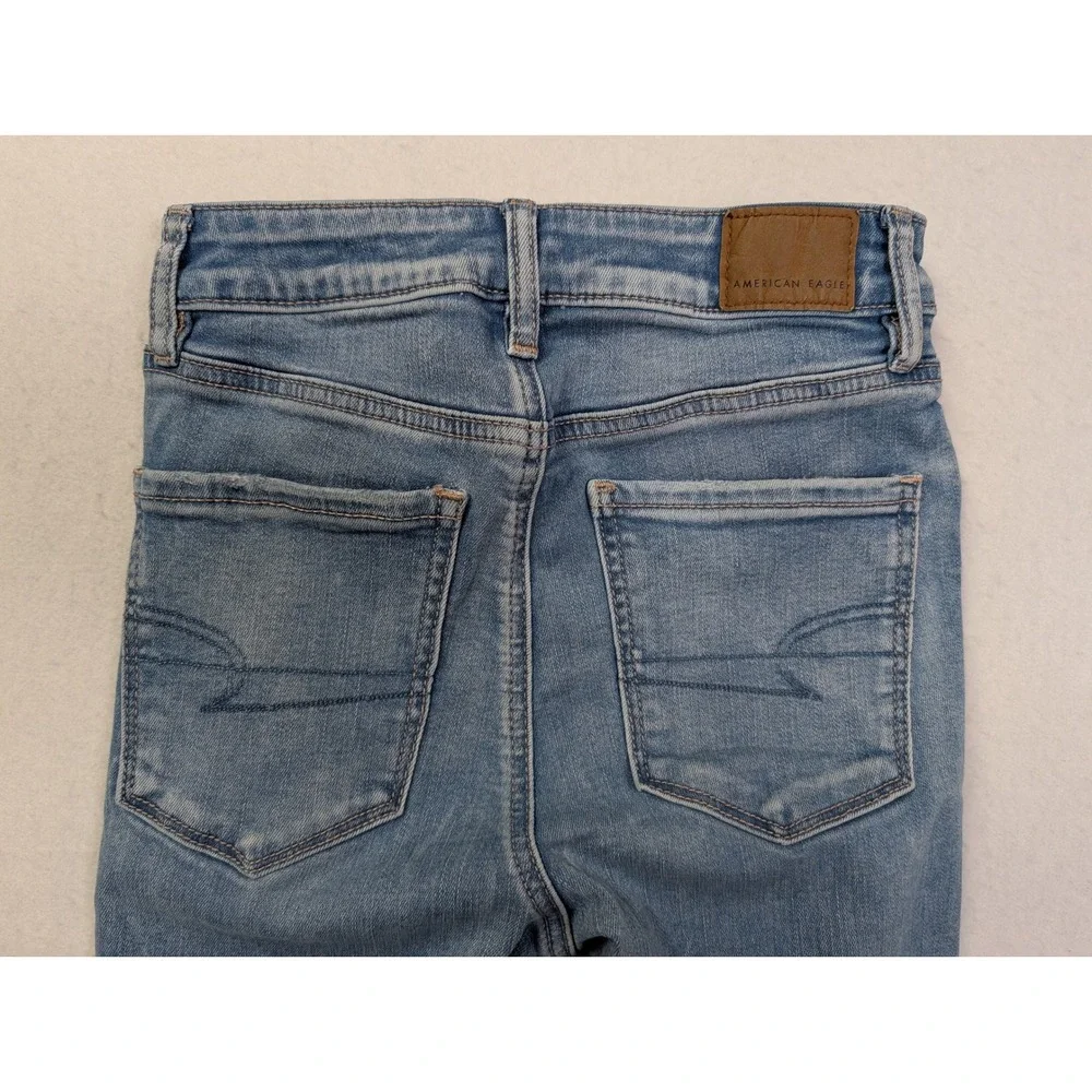 American Eagle Womens Jeans 0 Super Hi Rise Flare Distressed Blue